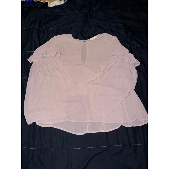 Lush Tops - Lavender Ruffle Bell Sleeve Keyhole Chiffon Blouse Purple Womens Top